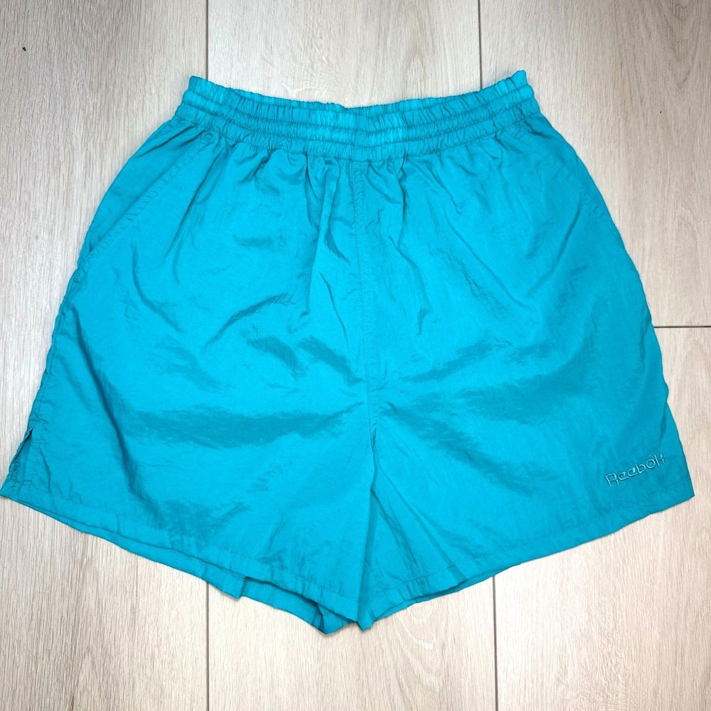 VTG Reebok Nylon Shorts Mens Small Teal Swim Athletic Lined Y2K Running Retro‎